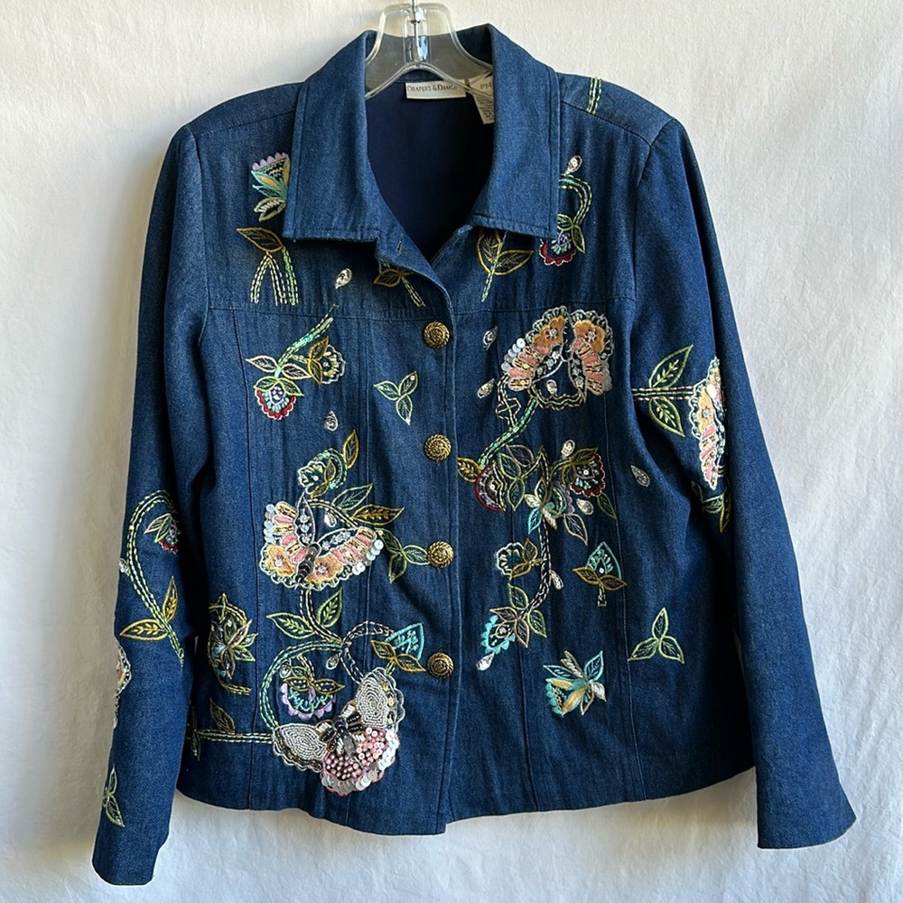 Draper’s & Damon’s embellished blue jean jacket, size PM